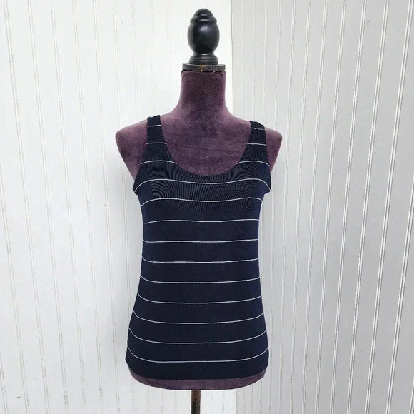 Chico's 1 Travelers Slinky Tank Top Black White Striped Knit Stretch Shirt Sz M - Picture 1 of 8